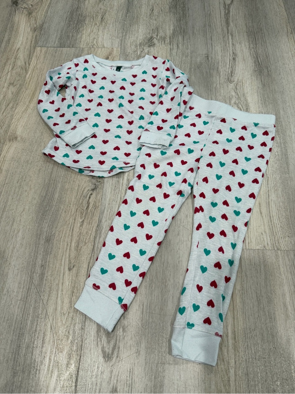 Kids White Heart-Print Pajama Set with Red & Teal Hearts
